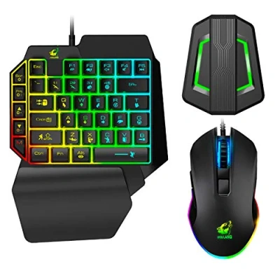 Image of One Hand Gaming Keyboard and Mouse Combo, Wired 39 Keys Mechanical Feel Rainbow Backlit Keyboard+RGB Mouse+LED Converter for Nintendo Switch/Xbox One/Xbox 360/PS4/PS3 /PC (Black)