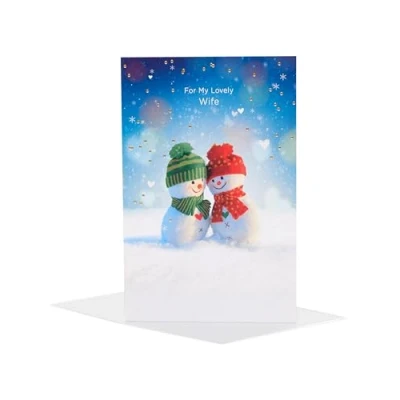 Image of UK Greetings Christmas Card for Wife Snowcouple Design