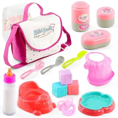 Image of BiBi Doll Baby Changing Bag And Accessories Nappies Feeding Set Magic Milk Bottle For Dolls Care Dummy Potty Bib