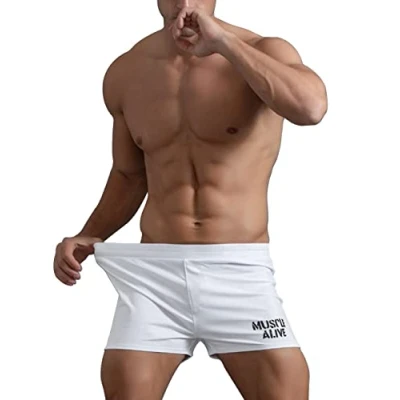 Image of Muscle Alive Mens Gym Bodybuilding Workout Sports Shorts Fitness 3&quot; Cotton White L