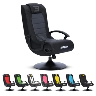 Image of BraZen Grey Gaming Chair for Kids Boys Girls with Speakers Bluetooth Small Chairs Foldable Video Game No Wheels Stag
