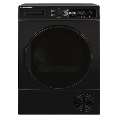 Image of Russell Hobbs Freestanding Electric Heat Pump Condenser Tumble Dryer, 9kg Capacity, 15 Programmes, 3 Settings, LED Display, Anti Crease, Child Lock in Black RH9HPTD1E12B