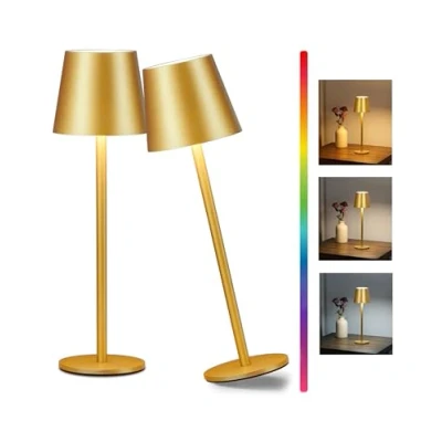 Image of Faithorse Cordless Table Lamp 2 Pack, 5200mAh Battery Operated Lamps IP54 Waterproof Desk with RGB Color Changing Rechargeable Night Light Touch Control Bedside for Bedroom(Gold)
