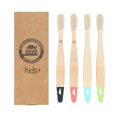 Image of Sea Turtle Plant Based Bristles, Bamboo Toothbrushes, Soft Natural Toothbrush for Kids (4 Pack)
