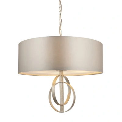 Image of Trento 5 Light Ceiling Pendant Antique Silver Leaf &amp; Mink Satin Fabric