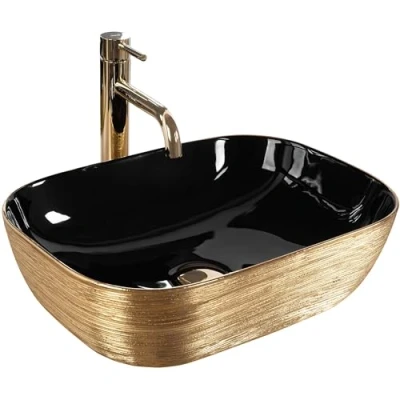 Image of REA U8780 Bathroom Sink Made of Ceramic Belinda Brushed gold/black U8780, Black Gold
