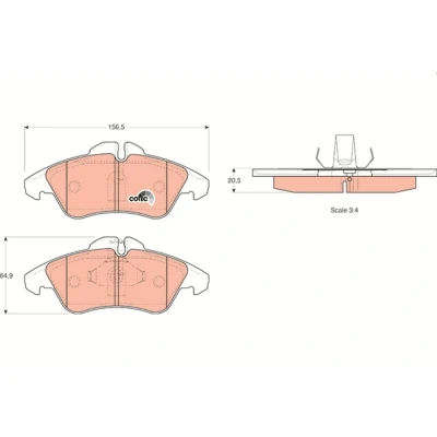 Image of 2D0698151, 2D0698151C, 2DO698151 Brake pad set TRW COTEC GDB1220 prepared for wear indicator MERCEDES BENZ: Sprinter 3 T Van