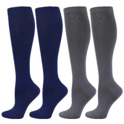 Image of Zingso Compression Socks for Women Men, 2 Pairs 20 25mmHg Knee High Stockings Sport, Athletic, Edema, Diabetic, Varicose Veins, Travel, Pregnancy, Nursing (L/XL, Blue Grey)