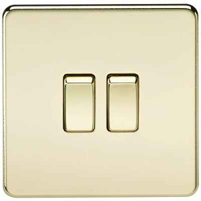 Image of KnightsBridge 10A 2G 2 Way 230V Screwless Polished Brass Electric Wall Plate Switch