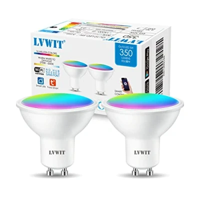 Image of LVWIT GU10 WiFi Bulbs,Smart led Bulbs,RGB Smart Bulb GU10,5W 350Lm,Compatible with Alexa, Echo, Google Assistant,Smart Life Bulb(2PCS)