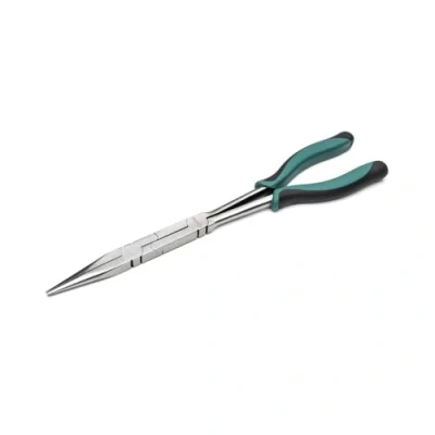 Image of SATA ST70711ST Double X Pliers with Straight Long Nose Jaws and Anti Slip Handles, for Added Reach in Tight Spaces, Green