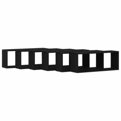 Image of vidaXL Wall Shelves, Black Oak Finish, Set of 6, Engineered Wood, 60x15x23 cm, Space Saving Storage for Living Room, Office, Hallway, Study