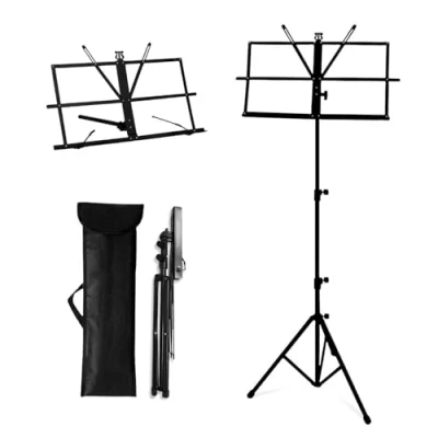 Image of Ociodual Atril Metálico Plegable para Partituras de Música Viajes Desplazamientos Negro Base Soporte Ajustable Regulable Altura