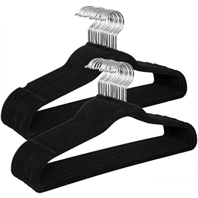 Image of SONGMICS Set of 30 Velvet Hangers, 41.5 cm Wide, Space Saving, High Load Capacity, with 360 Swivel Hooks, for Coats Shirts Suits, Silver and Black CRF26BK