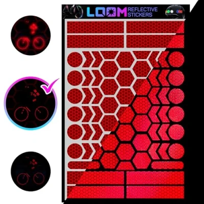 Image of LOOM Reflective Stickers Kit (67pcs Prism red) Nighttime Safety Waterproof Self Adhesive Decals for Helmets, Skateboard, Bike, Scooter, E Motorcycle &amp; Strollers Bright Colors