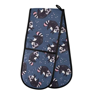 Image of TropicalLife Double Oven Glove Mitts Raccoon Animal Pattern Print Heat Resistant Pot Holders for Home Kitchen Cooking Baking Outdoor BBQ