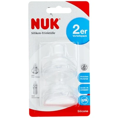 Image of Nuk First Choice 10256442 Soft spout Made of Silicone, Leak Proof, Combined with All Bottles, BPA Free, 6 18 Months, 2 Pieces, Pack (2 x 2er Blister)