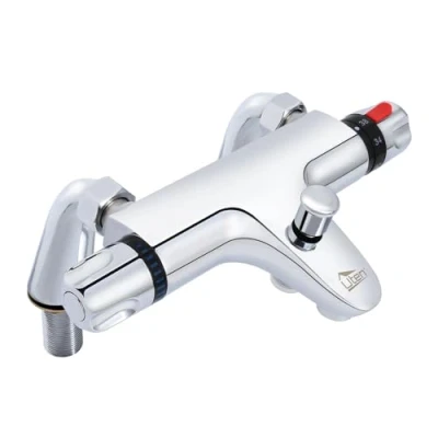 Image of Chrome Thermostatic Bath Shower Mixer, Uten 38C Safety Lock Anti Scald, Valve with Filler Spout, Modern Mixer Tap Style