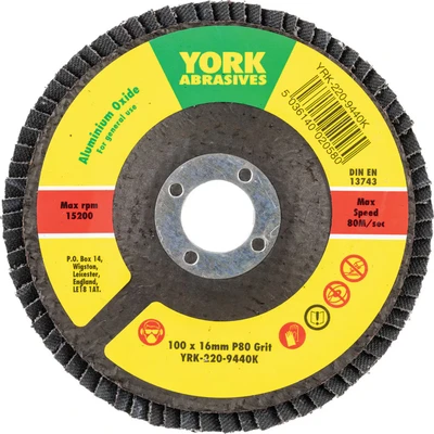 Image of 5x York 100 X 16MM Conical Flap Discs, Aluminium Oxide Fibre Backed P80