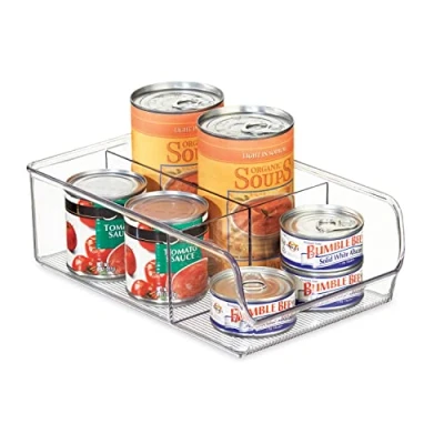 Image of iDesign Storage Box with 3 Compartments, Large Plastic Kitchen Organiser for Fridge and Pantry, Bin Food, Drinks Condiments, Clear