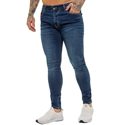Image of BRAND KRUZE Designer Mens Jeans KZ106 Skinny Slim Fit Casual Super Stretch Denim Trousers Pants MSW 32 R Blue