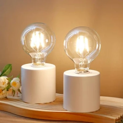 Image of JHY DESIGN Set of 2 White Table Lamp Battery Powered 20 cm High Cordless Light with Edison Style Bulb Operated Great for Living Room Bedroom Weddings Parties Patio Events