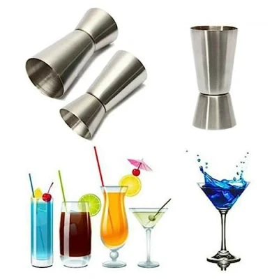 Image of Chabrias Ltd Stainless Steel 25/50 ml Measure Jigger Bar Craft Dual Spirit Cup Peg Measuring for Party Wine Cocktail Shaker (2, Silver)