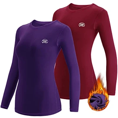 Image of MEETWEE Women’s Thermal Underwear Tops, Thermals Shirts Base Layer Top Compression Long Sleeve Tee Shirt Sport Fleece Lined T for Running Workout Skiing