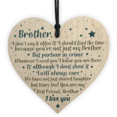 Image of RED OCEAN Thank You Best FRIEND Brother Gifts Wooden Heart Christmas Friendship Gift Birthday Plaque