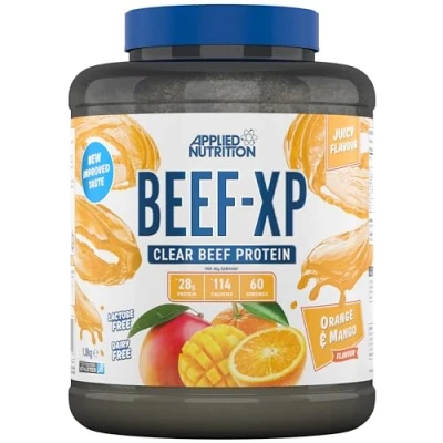 Image of Applied Nutrition Beef XP Clear Hydrolysed Protein Isolate, Fruit Juice Style, Dairy Free Powder, Lactose Free, Zero Sugar, Low Fat, 1.8kg 60 Servings (Orange &amp; Mango)