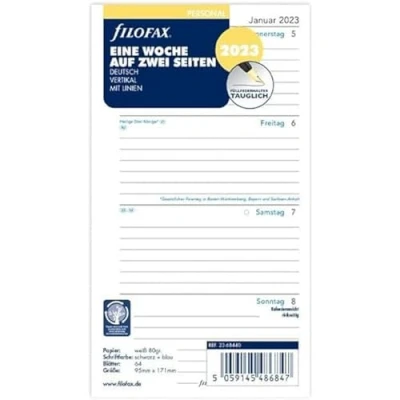 Image of Filofax Personal 1 Week on 2 Pages Vertical (German) 2023, White, 23 68440