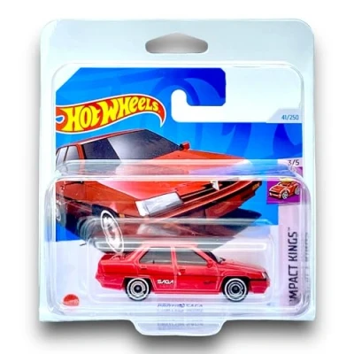 Image of Hot Wheels Proton Saga (Red) 3/5 Compact Kings 2024 41/250 (Short Card) COMES IN A KLAS CAR KEEPER SHORT CARD PROTECTOR CASE HRY46