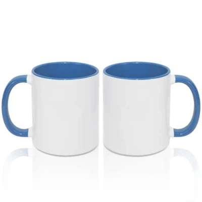 Image of MR.R 11oz Sublimation Blank Coffee Mugs,Cup White Mug Cup with Blue Color Inner and Handle,Set of 2