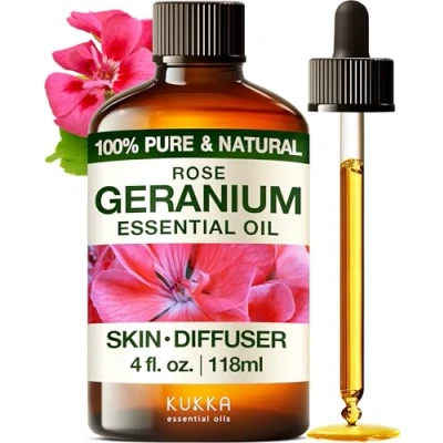 Image of Kukka Rose Geranium Essential Oil for Skin 100% Pure Natural Diffuser Aromatherapy Soap Making Scent &amp; DIY (118ml)