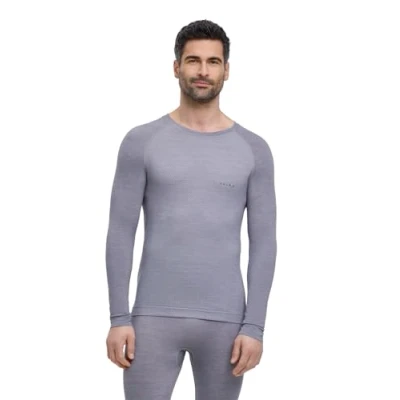 Image of FALKE Men&#039;s Wool Tech Light Round Neck M L/S SH Functional Yarn Quick Dry 1 Piece Base Layer Top, Grey (Grey Heather 3757),