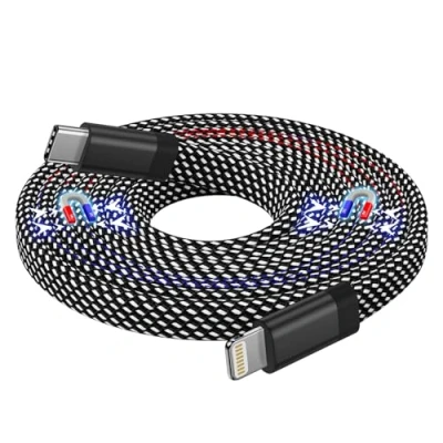 Image of Magtame Magnetic USB C to Lightning Cable for iPhone, Coiled 30W iPhone Charger Cord Fast Charging, 1.5M MFi Certified Compatible with 14/13/12/11 Pro Max/XS MAX/XR/XS/X/8 SE Flat Black