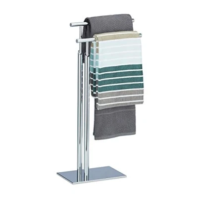 Image of Relaxdays Towel Holder Freestanding, Rack, 2 Rails, H x B D: approx. 78 46 20 cm, Chromed Stand, Silver
