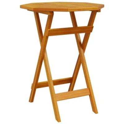 Image of vidaXL Acacia Wood Folding Garden Table Ø60x75 cm Rustic Round Patio Table, Easily Foldable, Ventilated Slat Design, Easy Clean Surface