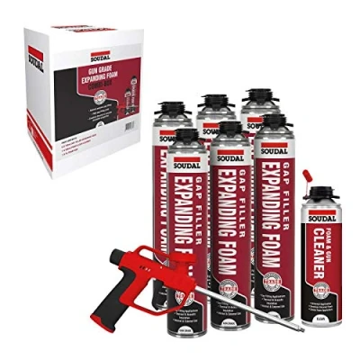 Image of Gap Filler Expanding Foam Soudal Kit 6 x 750ml Cans 1 Gun Cleaner