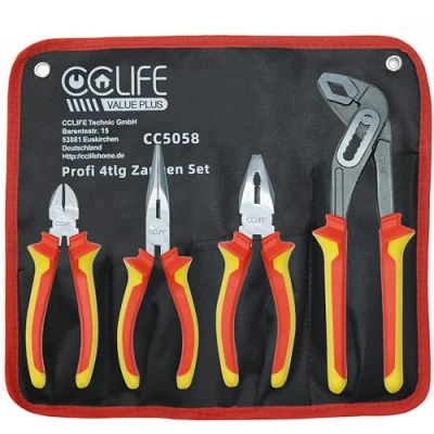 Image of CCLIFE Professional Combination Pliers Set, 4 Piece, 170 mm Needle Nose, 160 Side Cutters, 250 Water Pump Pliers, Ergonomic Design, Ideal for Workshop Tools
