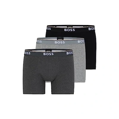 Image of Hugo Boss Men&#039;s Power 3 Pack Bold Logo Boxer Briefs, Gray/Charcoal/Black, XL (Pack of 3)