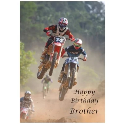 Image of Beebooh Racing motorbikes mid air Brother birthday card