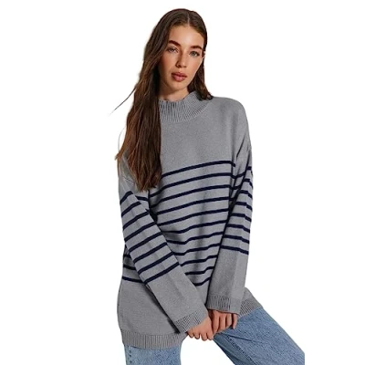 Image of Trendyol FeMan Regular fit Basic Turtleneck Knitwear Sweater,Grey,M