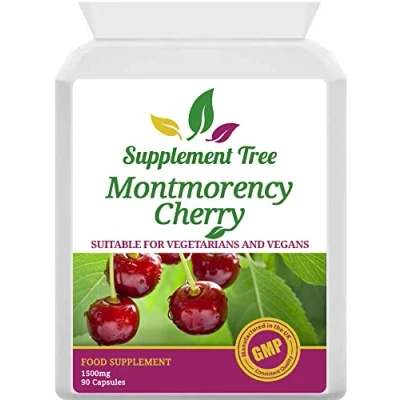 Image of Montmorency Cherry Capsules 1500mg 90 Vegan High Strength Pure Freeze Dried Powder Extract 3000mg Per Daily Serving UK Manufactured