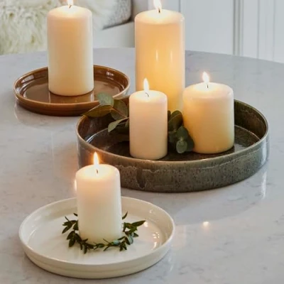 Image of Ivyline Bowen Candle Plate in Linen Modern Table Centrepiece Stylish Dish Durable Home Decoration H2.5 x D20 cm