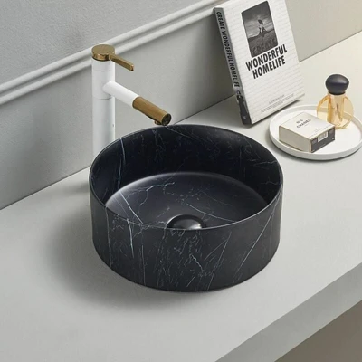 Image of Affine Round Countertop Basin Marble Black 301 x 301mm