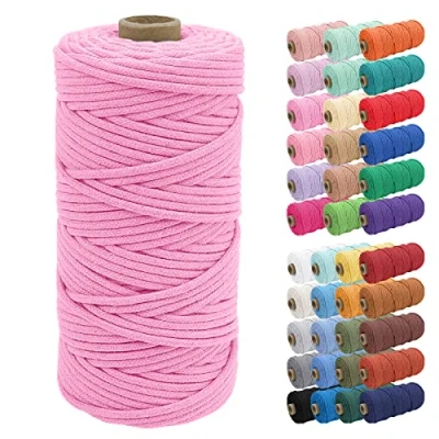 Image of Uiopa Macrame Cord 3mm, 100m Cotton String Braided Rope, Rope Coloured Craft for Crochet Bags, Wall Hangings, Plant Hangers, DIY Crafts