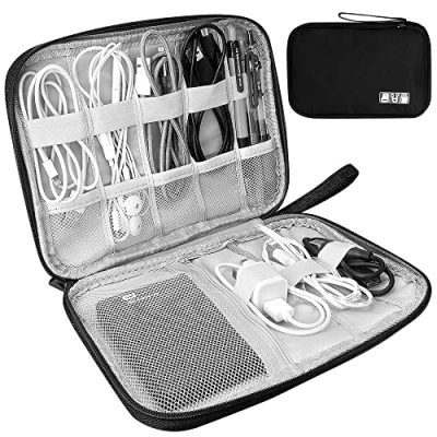 Image of HCFGS Electronics Accessories Organizer Bag, Travel Cable Organiser Universal Carry Gadget Bag for USB Drive, SD Card, Charger Hard Disk (Black)