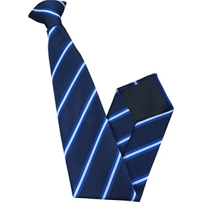 Image of Men&#039;s Navy Blue with Royal &amp; White Stripe Clip On Neck Tie