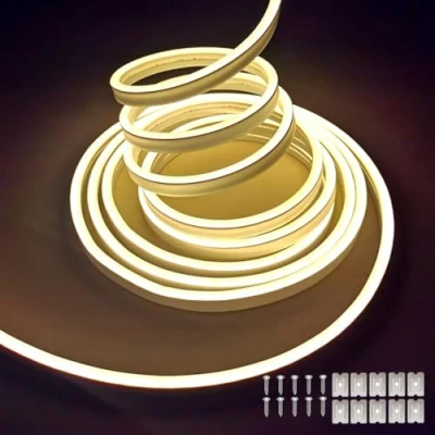 Image of balabaxer Warm White Neon LED Strip Lights，16.4 ft/5m 12V DC 600 SMD2835 LEDs Waterproof Rope Light for Indoor Outdoor Home Decoration （ No Power Adapter）